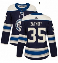 Womens Adidas Columbus Blue Jackets 35 Jeff Zatkoff Authentic Navy Blue Alternate NHL Jerse