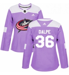 Womens Adidas Columbus Blue Jackets 36 Zac Dalpe Authentic Purple Fights Cancer Practice NHL Jersey 