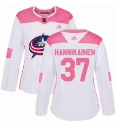Womens Adidas Columbus Blue Jackets 37 Markus Hannikainen Authentic WhitePink Fashion NHL Jersey 