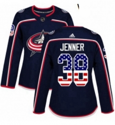 Womens Adidas Columbus Blue Jackets 38 Boone Jenner Authentic Navy Blue USA Flag Fashion NHL Jersey 