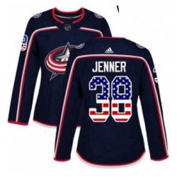 Womens Adidas Columbus Blue Jackets 38 Boone Jenner Authentic Navy Blue USA Flag Fashion NHL Jersey 