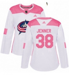 Womens Adidas Columbus Blue Jackets 38 Boone Jenner Authentic WhitePink Fashion NHL Jersey 