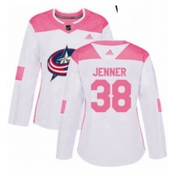 Womens Adidas Columbus Blue Jackets 38 Boone Jenner Authentic WhitePink Fashion NHL Jersey 