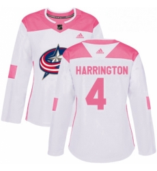 Womens Adidas Columbus Blue Jackets 4 Scott Harrington Authentic WhitePink Fashion NHL Jersey 