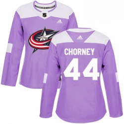 Womens Adidas Columbus Blue Jackets 44 Taylor Chorney Authentic Purple Fights Cancer Practice NHL Jersey 