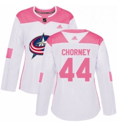 Womens Adidas Columbus Blue Jackets 44 Taylor Chorney Authentic White Pink Fashion NHL Jersey 