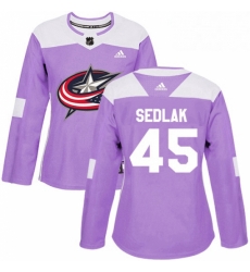 Womens Adidas Columbus Blue Jackets 45 Lukas Sedlak Authentic Purple Fights Cancer Practice NHL Jersey 