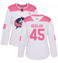 Womens Adidas Columbus Blue Jackets 45 Lukas Sedlak Authentic WhitePink Fashion NHL Jersey 