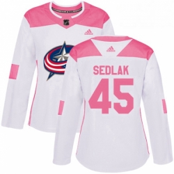 Womens Adidas Columbus Blue Jackets 45 Lukas Sedlak Authentic WhitePink Fashion NHL Jersey 