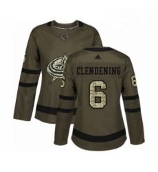 Womens Adidas Columbus Blue Jackets 6 Adam Clendening Authentic Green Salute to Service NHL Jersey 