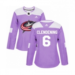 Womens Adidas Columbus Blue Jackets 6 Adam Clendening Authentic Purple Fights Cancer Practice NHL Jersey 