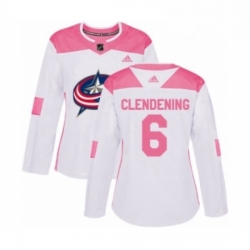 Womens Adidas Columbus Blue Jackets 6 Adam Clendening Authentic White Pink Fashion NHL Jersey 