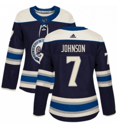 Womens Adidas Columbus Blue Jackets 7 Jack Johnson Authentic Navy Blue Alternate NHL Jersey 