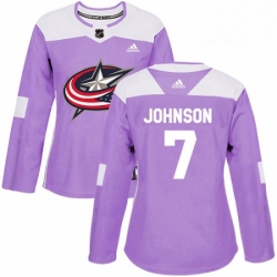 Womens Adidas Columbus Blue Jackets 7 Jack Johnson Authentic Purple Fights Cancer Practice NHL Jersey 