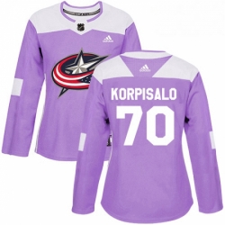 Womens Adidas Columbus Blue Jackets 70 Joonas Korpisalo Authentic Purple Fights Cancer Practice NHL Jersey 