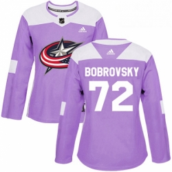Womens Adidas Columbus Blue Jackets 72 Sergei Bobrovsky Authentic Purple Fights Cancer Practice NHL Jersey 