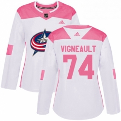 Womens Adidas Columbus Blue Jackets 74 Sam Vigneault Authentic WhitePink Fashion NHL Jersey 
