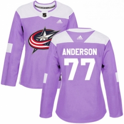 Womens Adidas Columbus Blue Jackets 77 Josh Anderson Authentic Purple Fights Cancer Practice NHL Jersey 
