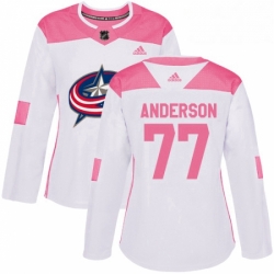 Womens Adidas Columbus Blue Jackets 77 Josh Anderson Authentic WhitePink Fashion NHL Jersey 