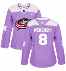 Womens Adidas Columbus Blue Jackets 8 Zach Werenski Authentic Purple Fights Cancer Practice NHL Jersey 
