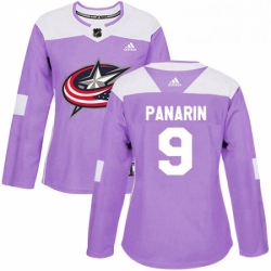 Womens Adidas Columbus Blue Jackets 9 Artemi Panarin Authentic Purple Fights Cancer Practice NHL Jersey 
