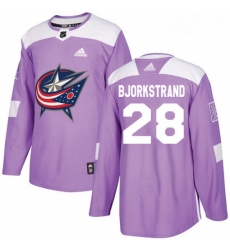 Youth Adidas Columbus Blue Jackets 28 Oliver Bjorkstrand Authentic Purple Fights Cancer Practice NHL Jersey 