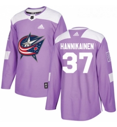 Youth Adidas Columbus Blue Jackets 37 Markus Hannikainen Authentic Purple Fights Cancer Practice NHL Jersey 