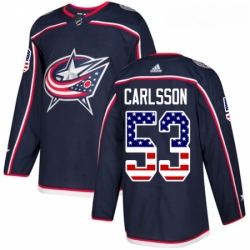 Youth Adidas Columbus Blue Jackets 53 Gabriel Carlsson Authentic Navy Blue USA Flag Fashion NHL Jersey 
