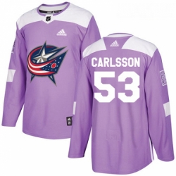 Youth Adidas Columbus Blue Jackets 53 Gabriel Carlsson Authentic Purple Fights Cancer Practice NHL Jersey 