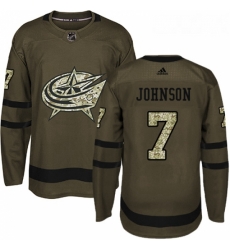 Youth Adidas Columbus Blue Jackets 7 Jack Johnson Authentic Green Salute to Service NHL Jersey 