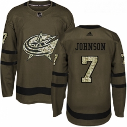 Youth Adidas Columbus Blue Jackets 7 Jack Johnson Authentic Green Salute to Service NHL Jersey 