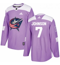 Youth Adidas Columbus Blue Jackets 7 Jack Johnson Authentic Purple Fights Cancer Practice NHL Jersey 