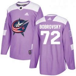 Youth Adidas Columbus Blue Jackets 72 Sergei Bobrovsky Authentic Purple Fights Cancer Practice NHL Jersey 