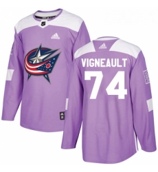 Youth Adidas Columbus Blue Jackets 74 Sam Vigneault Authentic Purple Fights Cancer Practice NHL Jersey 