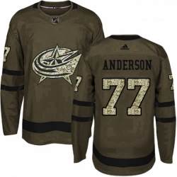 Youth Adidas Columbus Blue Jackets 77 Josh Anderson Authentic Green Salute to Service NHL Jersey 