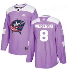 Youth Adidas Columbus Blue Jackets 8 Zach Werenski Authentic Purple Fights Cancer Practice NHL Jersey 