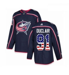 Youth Adidas Columbus Blue Jackets 91 Anthony Duclair Authentic Navy Blue USA Flag Fashion NHL Jersey 