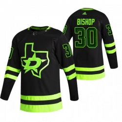 Men Dallas Stars 30 Ben Bishop Black Adidas 2020 21 Reverse Retro Alternate NHL Jersey