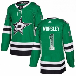Mens Adidas Dallas Stars 1 Gump Worsley Authentic Green Drift Fashion NHL Jersey 