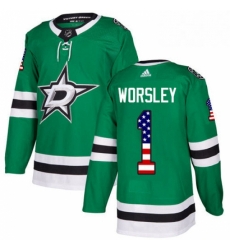 Mens Adidas Dallas Stars 1 Gump Worsley Authentic Green USA Flag Fashion NHL Jersey 