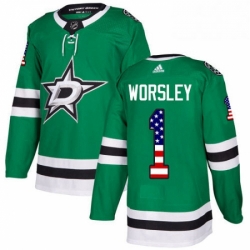 Mens Adidas Dallas Stars 1 Gump Worsley Authentic Green USA Flag Fashion NHL Jersey 
