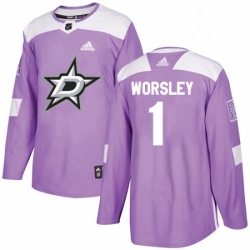 Mens Adidas Dallas Stars 1 Gump Worsley Authentic Purple Fights Cancer Practice NHL Jersey 