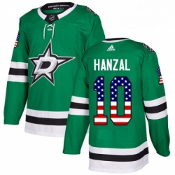 Mens Adidas Dallas Stars 10 Martin Hanzal Authentic Green USA Flag Fashion NHL Jersey 