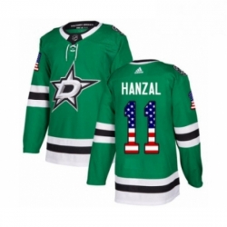 Mens Adidas Dallas Stars 11 Martin Hanzal Authentic Green USA Flag Fashion NHL Jersey 