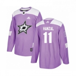 Mens Adidas Dallas Stars 11 Martin Hanzal Authentic Purple Fights Cancer Practice NHL Jersey 