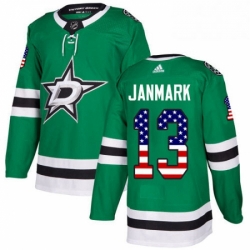 Mens Adidas Dallas Stars 13 Mattias Janmark Authentic Green USA Flag Fashion NHL Jersey 
