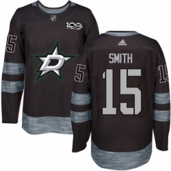 Mens Adidas Dallas Stars 15 Bobby Smith Authentic Black 1917 2017 100th Anniversary NHL Jersey 