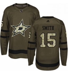 Mens Adidas Dallas Stars 15 Bobby Smith Authentic Green Salute to Service NHL Jersey 