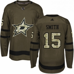 Mens Adidas Dallas Stars 15 Bobby Smith Authentic Green Salute to Service NHL Jersey 