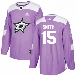 Mens Adidas Dallas Stars 15 Bobby Smith Authentic Purple Fights Cancer Practice NHL Jersey 
